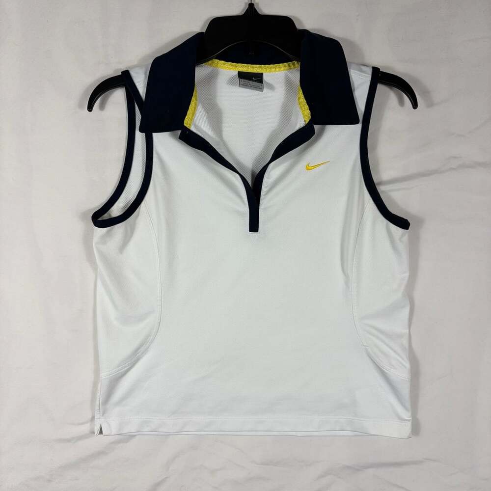 Y2K Nike Sphere Dry Sleeveless Polo Shirt Size M White Navy Golf
